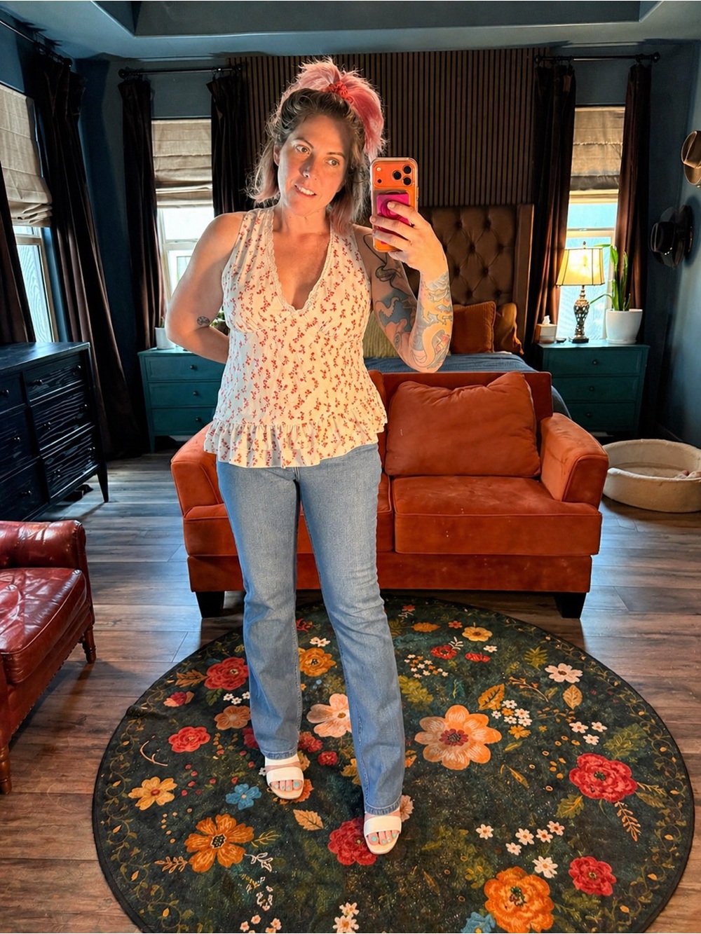 wild fable Cream Tank Top with Red Cherry Print